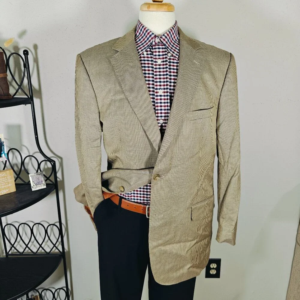 JOS A BANK Model JOSEPH Men's Sport Coat Blazer Houndstooth Silk Wool Brown‎ 44L